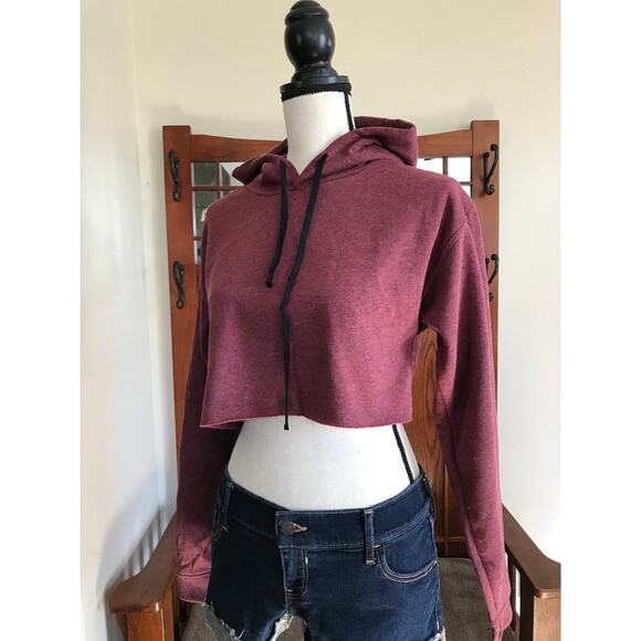 OTLA Cropped Fleece Hoodie Marled Wine - Picture 3 of 7